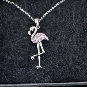 Elegant Silver Flamingo Necklace with Pink Rhinestones
